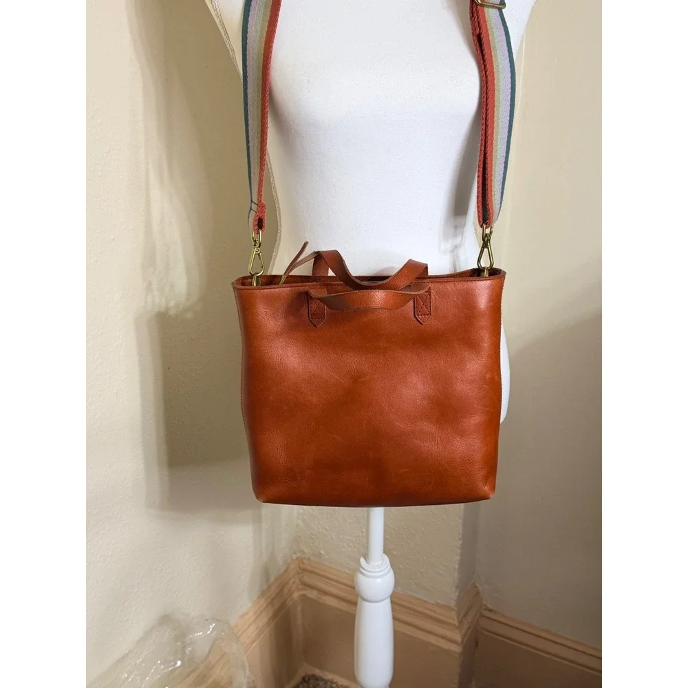 Madewell Small Transport Crossbody Bag English Saddle Leather Striped Strap Zip - Picture 1 of 5